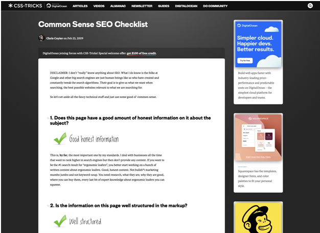 Common Sense SEO Checklist