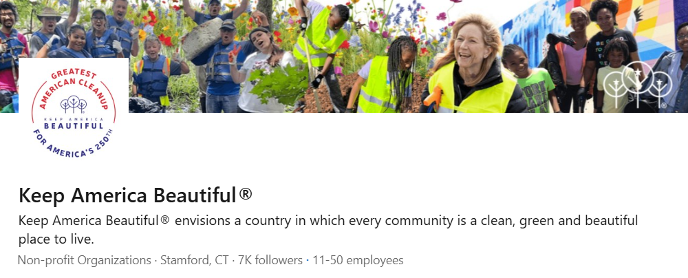 Screen Image of Keep America Beautiful LinkedIn Profile Banner 