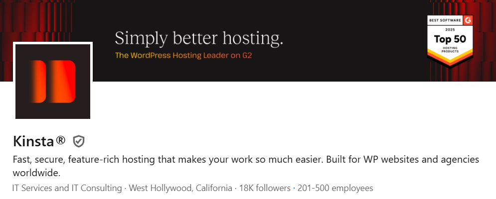 Screen Image of Kinsta LinkedIn Profile Banner