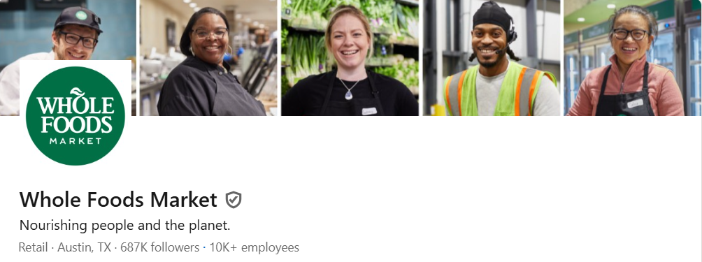 Screen Image of Whole Foods Market's LinkedIn Profile Banner 