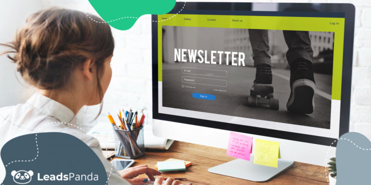 Person working on a desktop computer displaying an email newsletter sign-up page, representing email newsletter examples and design