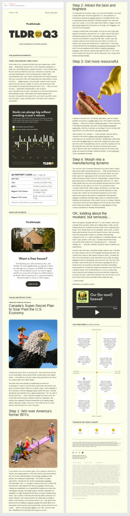 Wealthsimple financial email newsletter example showing market insights, economic analysis, and data-driven visuals