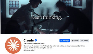 Blurred figures examining brain scans with the tagline "Keep thinking". 