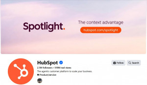 Pastel sky background with the text "Spotlight. The context advantage". Title: HubSpot Facebook cover photo. 
