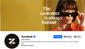 A woman in sunglasses winks on a yellow background with the line "The customer is always human".